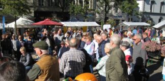 Doppel-Geburtstag: 30. Bauernmarkt im Ratinger Jubeljahr Bei gutem Wetter zieht es viele Menschen auf den Bauernmarkt in die Ratinger City. Foto: privat