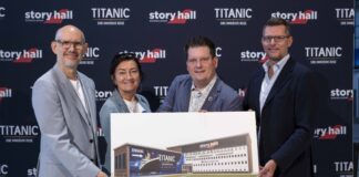 Neue Ausstellung in Düsseldorf: Die Geschichte der Titanic Michael Brill (CEO D.LIVE), Miriam Koch (Beigeordnete für Kultur, Integration und Gesundheit der Stadt Düsseldorf), Malte Fiebing-Petersen (Vorsitzender des Deutschen Titanic-Verein 1997 e.V.), Oliver Forster (Geschäftsführer COFO Entertainment)
