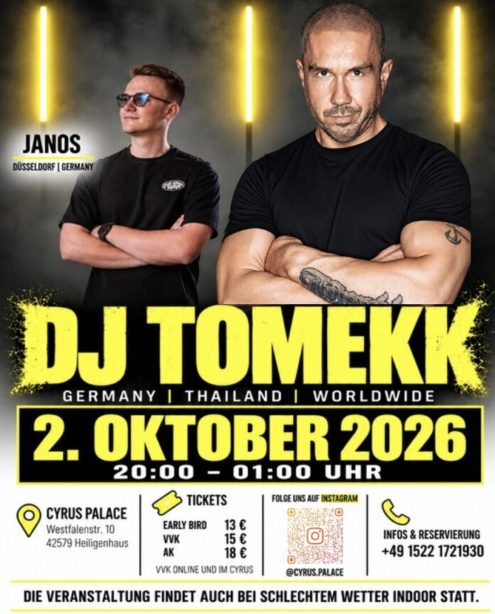 DJ Tomekk und DJ Janos treten in Heiligenhaus auf. Bild: Veranstalter DJ Tomekk und DJ Janos treten in Heiligenhaus auf. Bild: Veranstalter