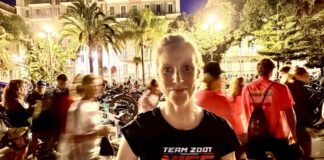 Nach Verletzung: Wülfratherin bei Ironman-Event in Nizza Anne-Katrin Reinl hat es in Nizza über die Ziellinie geschafft. Foto: privat