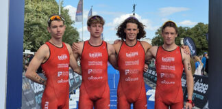 Triathlon: „Wir haben als Team überzeugt in Hannover“ Leon Vollstedt, Jan Ortjohann, Jonas Hauser und Karol Armula. Foto: TTR