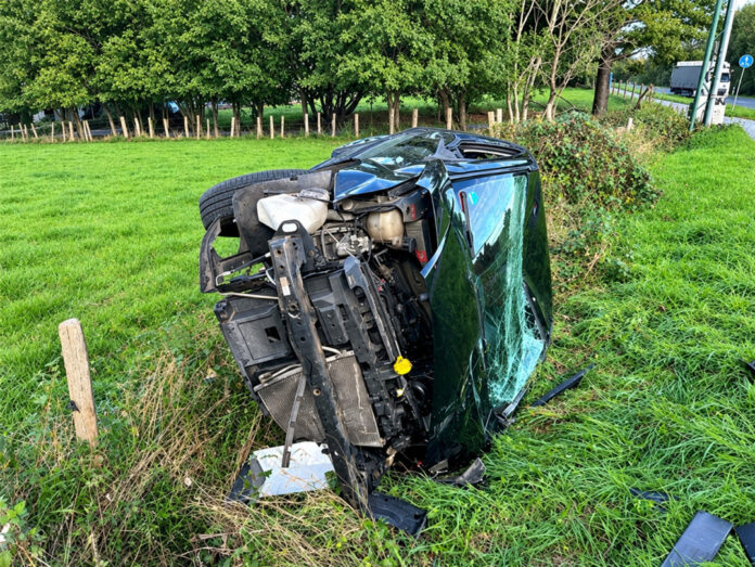 Der Citroen überschlug sich und landete an dem Zaun einer Kuhweide. Der Citroen überschlug sich und landete an dem Zaun einer Kuhweide. Foto: Polizei