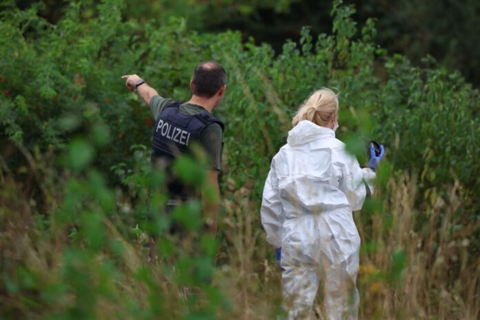 Polizeieinsatz am Kraftwerk Weisweiler Polizisten suchen das Umfeld eines Umspannwerkes am RWE-Kraftwerk Weisweiler in Eschweiler ab.