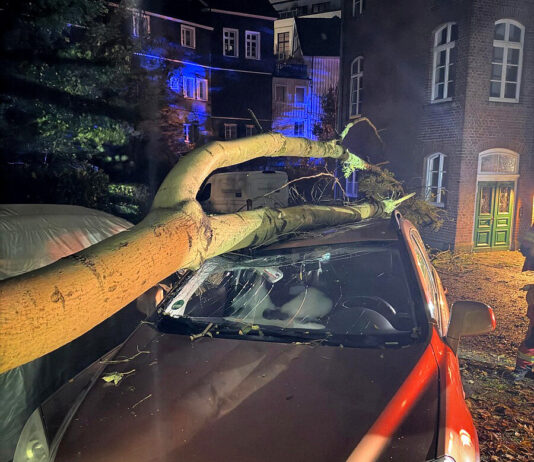 Sturm-Wochenende in Velbert: Auto von Baum begraben